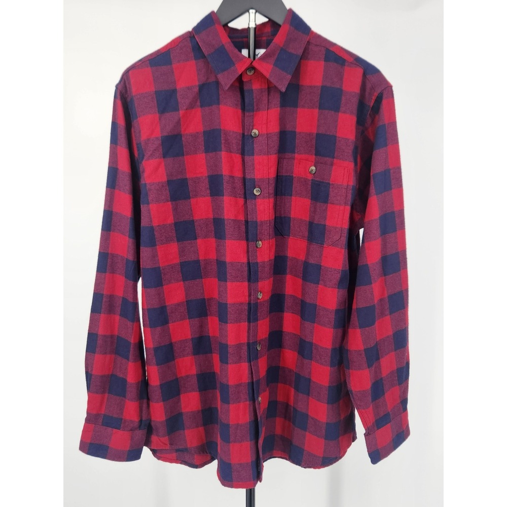 Blue Mountain Mens Red Navy Blue Buffalo Plaid Cotton Flannel Shirt Size Medium